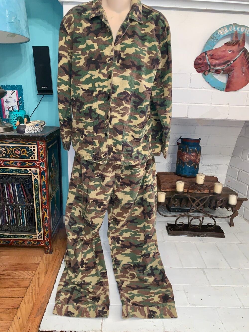 VINTAGE CAMOUFLAGE CAMO FLANNEL PAJAMAS S